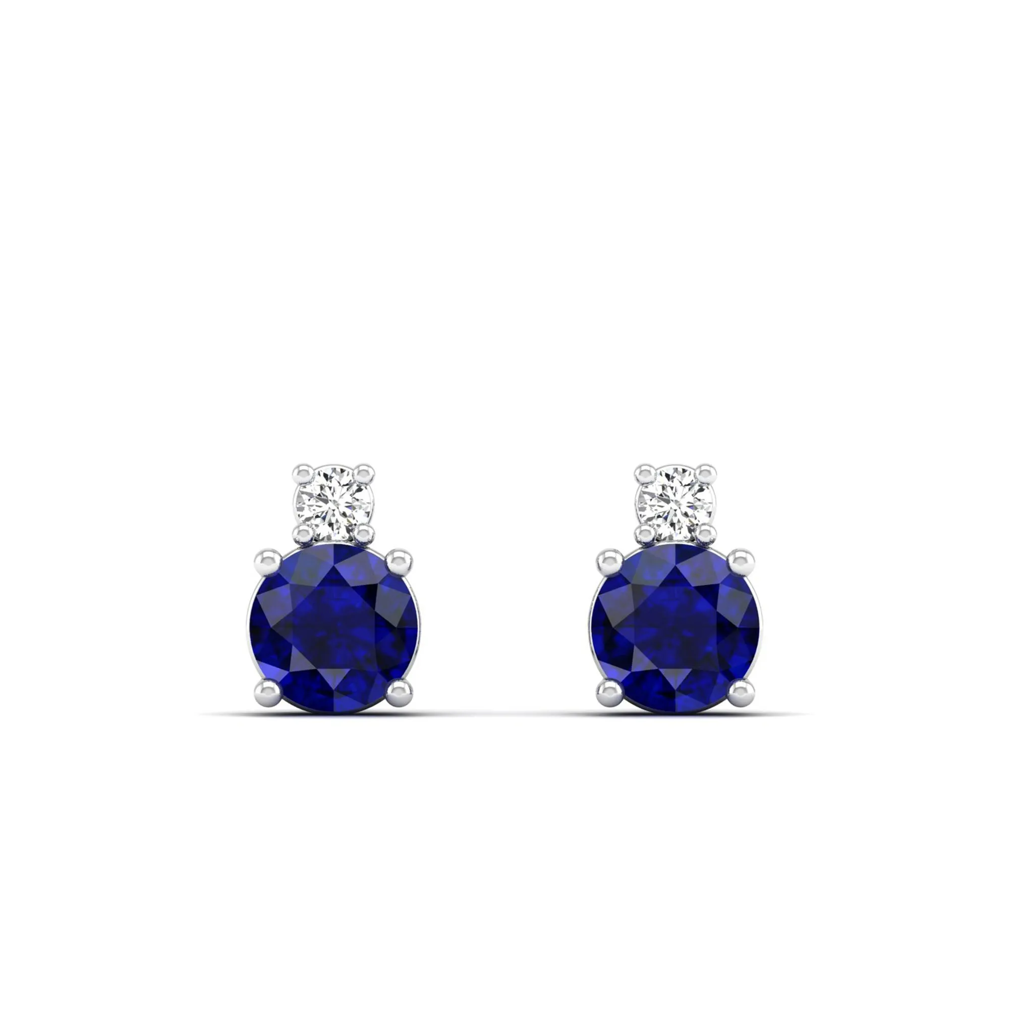 Classic Round Sapphire and Diamond Stud Earrings