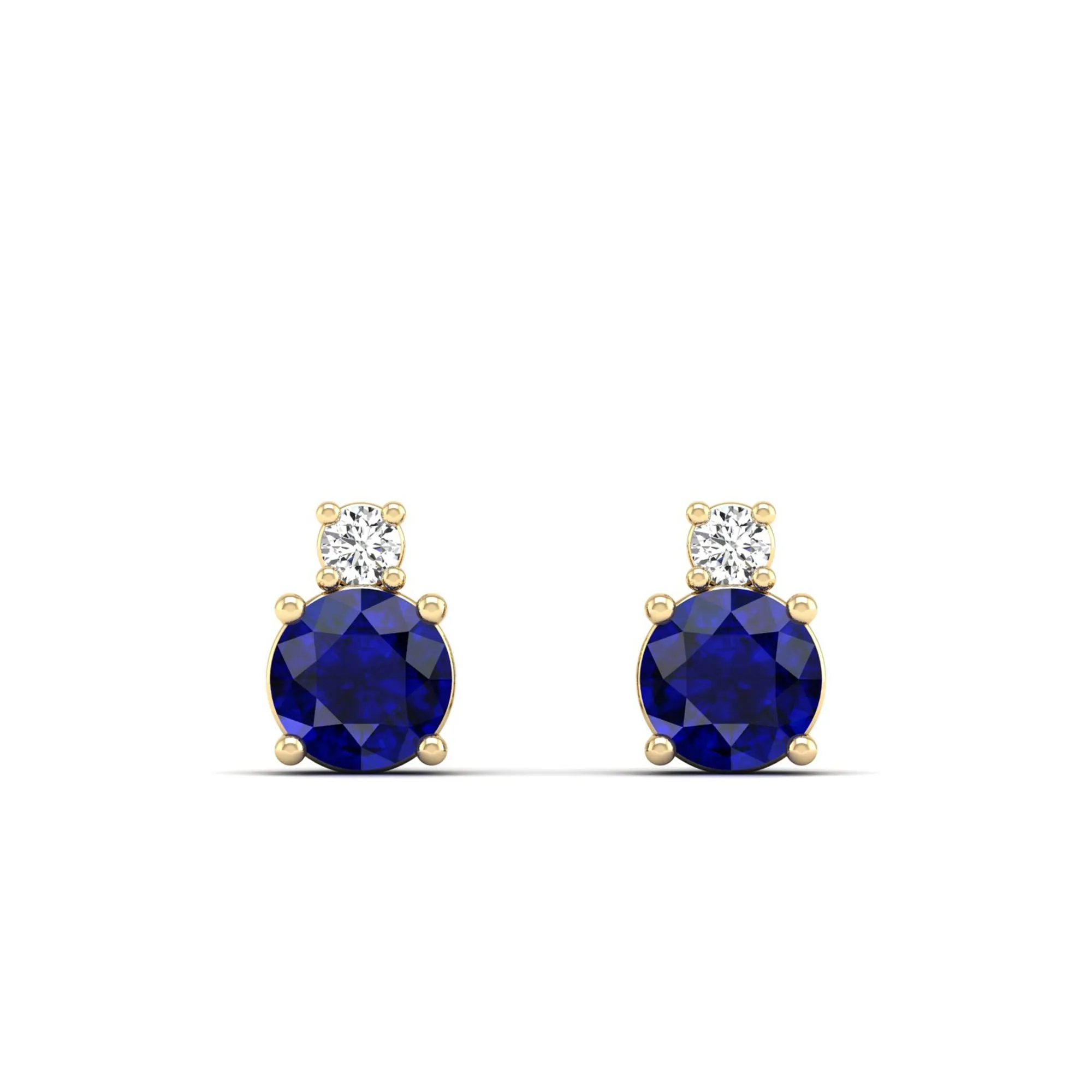 Classic Round Sapphire and Diamond Stud Earrings