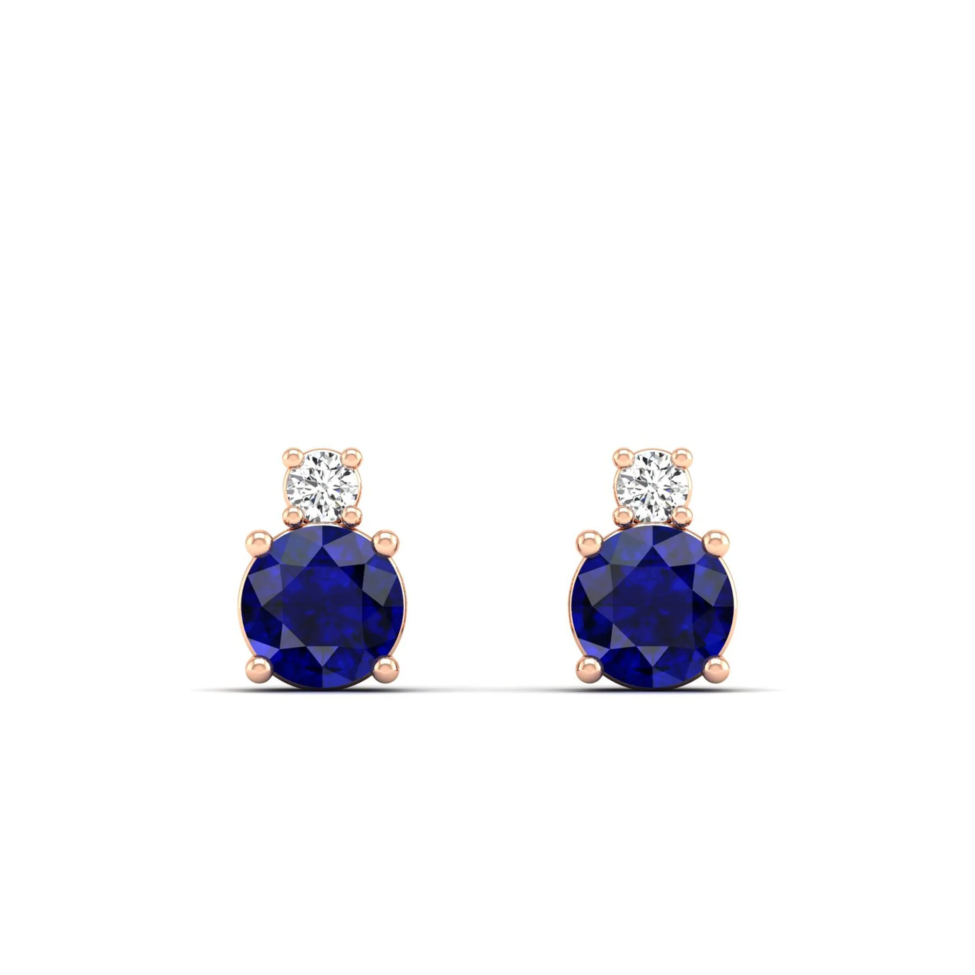Classic Round Sapphire and Diamond Stud Earrings