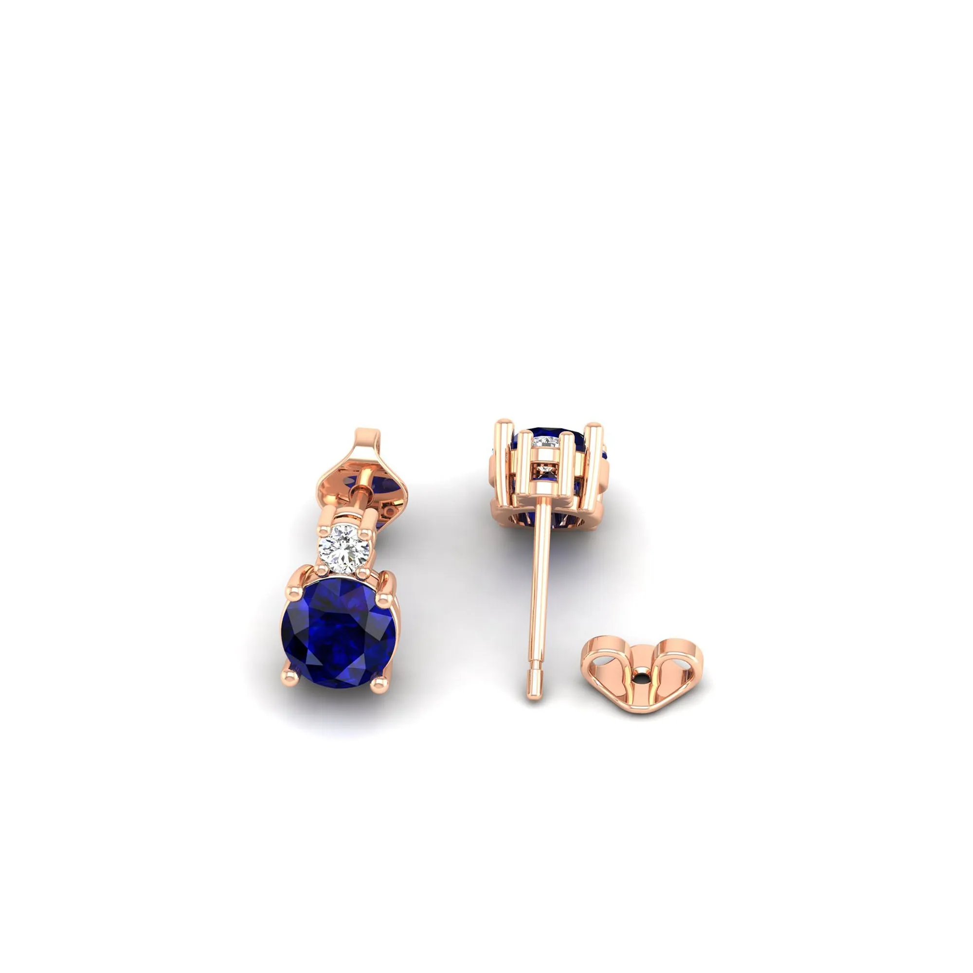Classic Round Sapphire and Diamond Stud Earrings