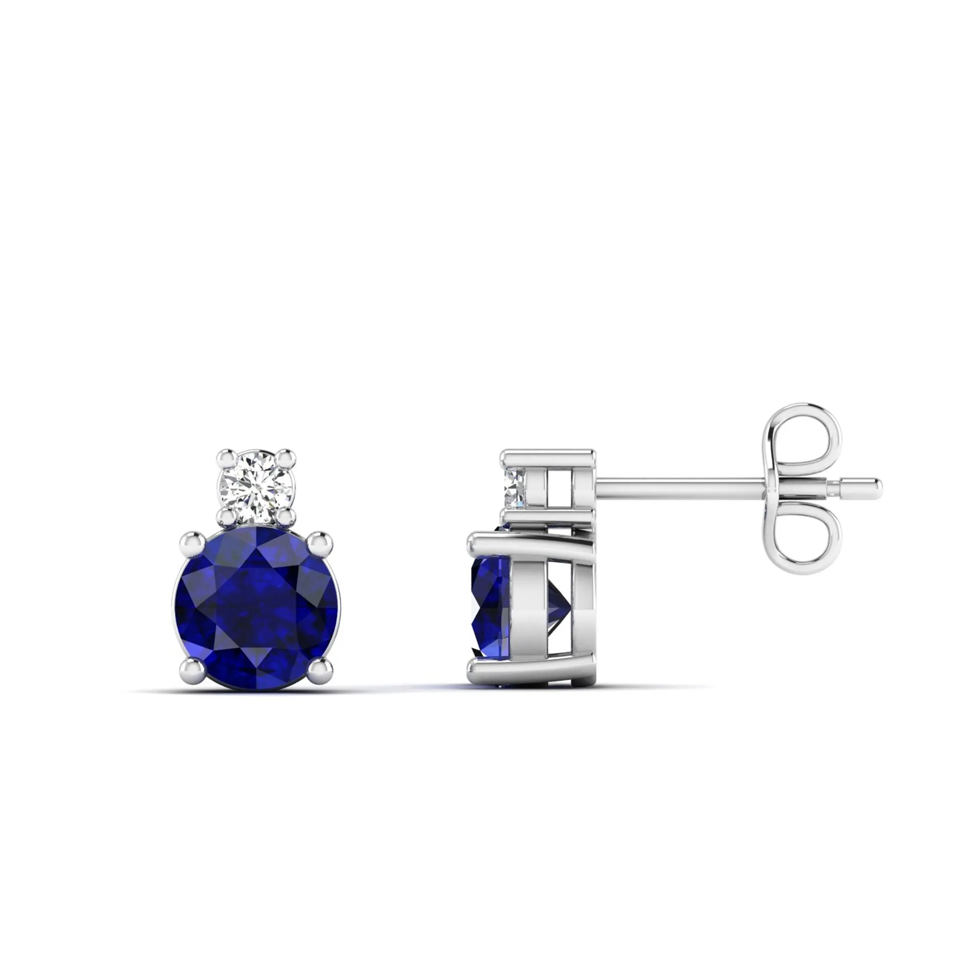 Classic Round Sapphire and Diamond Stud Earrings