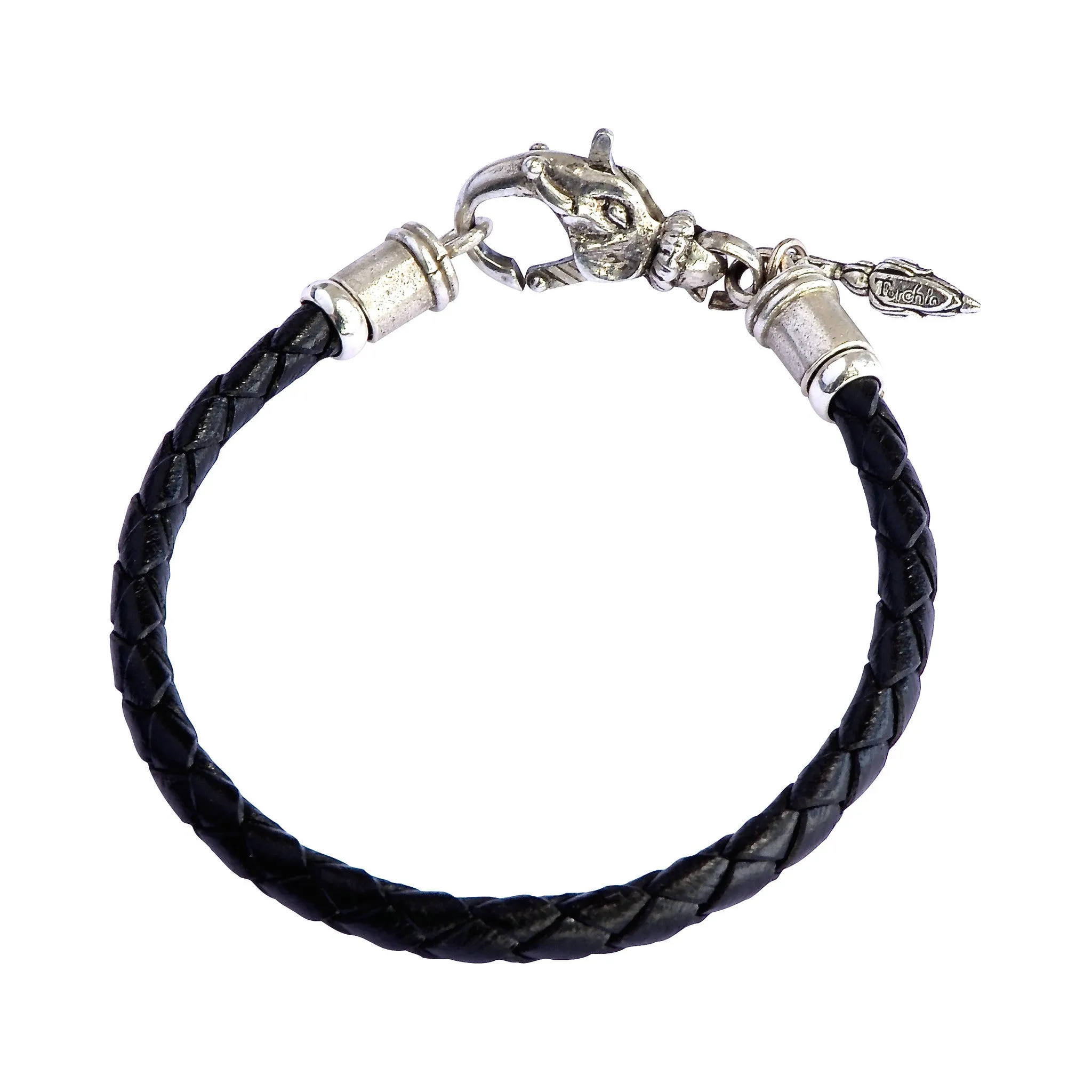 Classic Sterling Elephant and Leather Bracelet