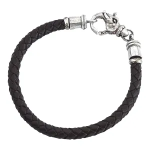 Classic Sterling Elephant and Leather Bracelet