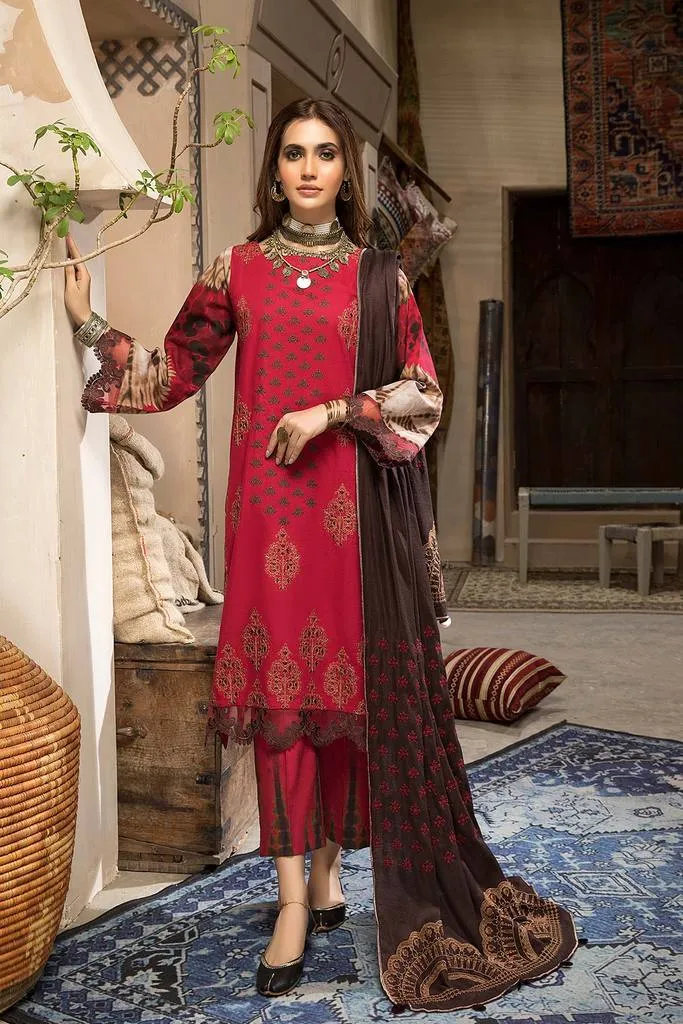 CNW-4 | Charizma Naranji Unstitched Embroidered Khaddar With Embroidered Shawl Vol-1 Collection | Unstitched Embroidered Suit