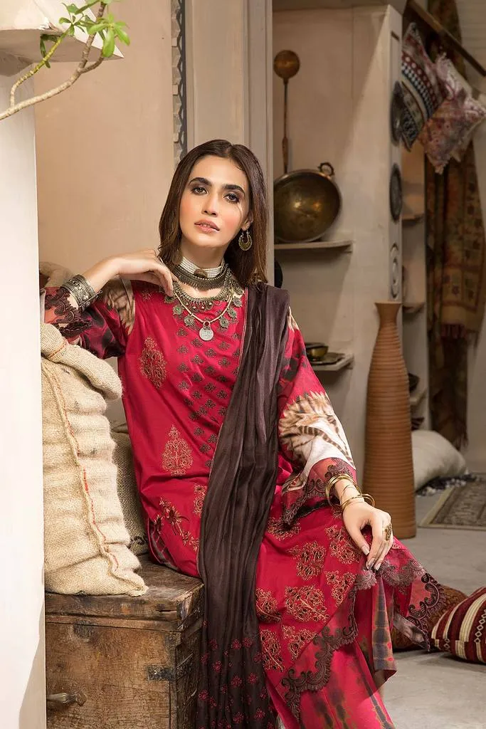 CNW-4 | Charizma Naranji Unstitched Embroidered Khaddar With Embroidered Shawl Vol-1 Collection | Unstitched Embroidered Suit