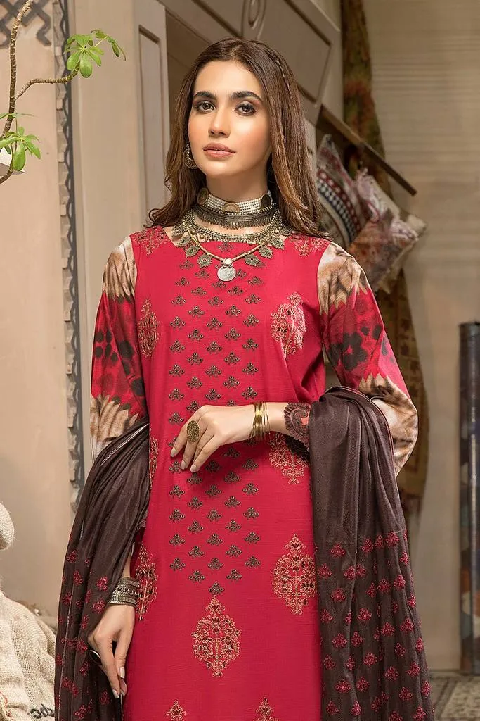 CNW-4 | Charizma Naranji Unstitched Embroidered Khaddar With Embroidered Shawl Vol-1 Collection | Unstitched Embroidered Suit