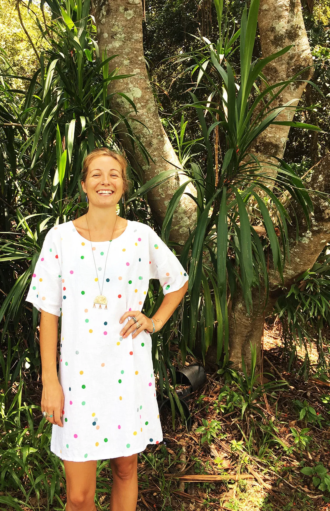Confetti Screen Printed 100% linen dress
