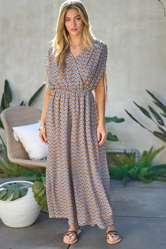 Davi & Dani Printed V-Neck Sleeveless Jumpsuit