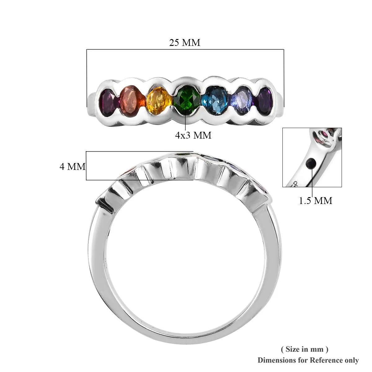 Designer *GP Platinum over Sterling Silver Multi Gemstone Band Ring