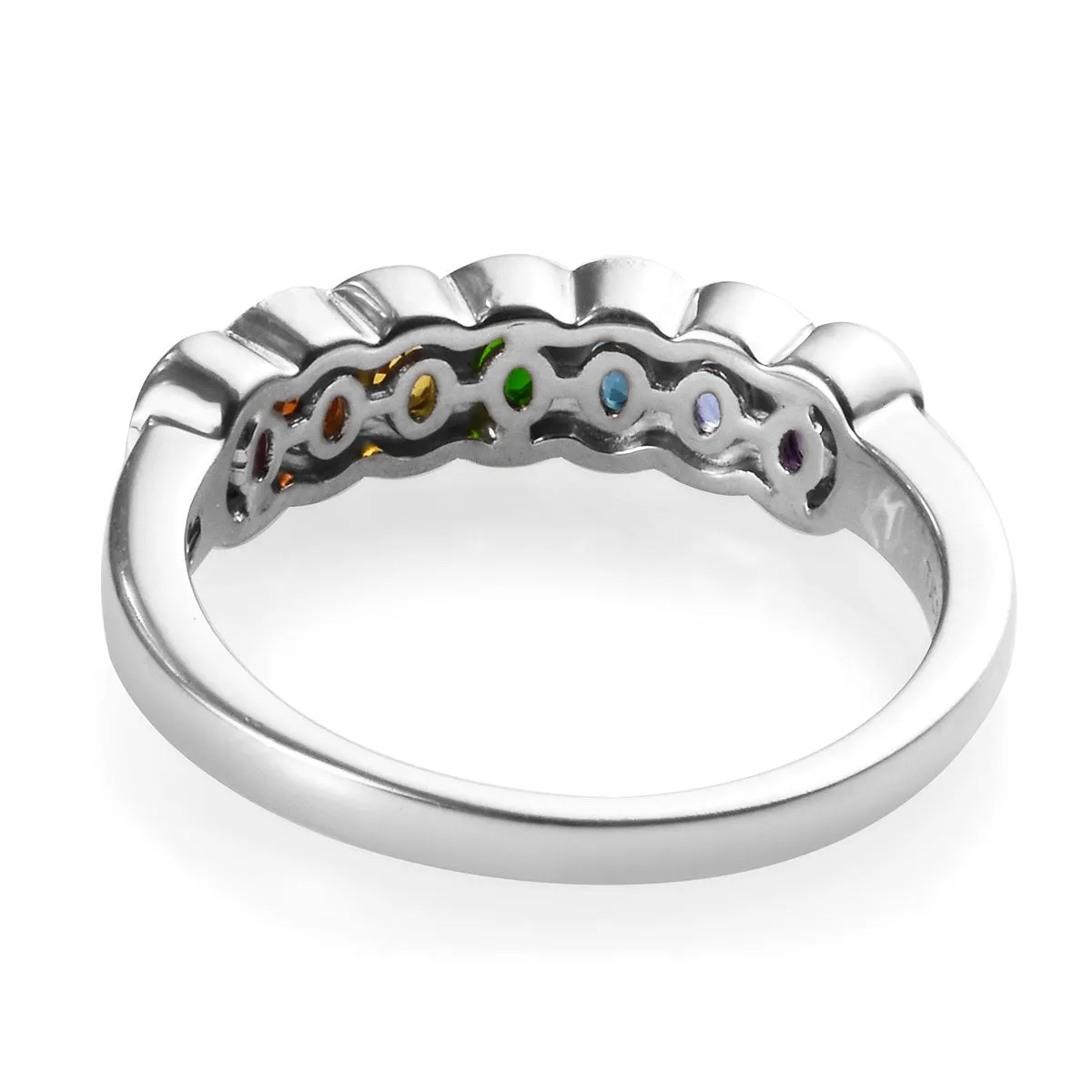 Designer *GP Platinum over Sterling Silver Multi Gemstone Band Ring