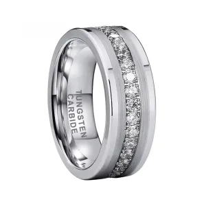 Diamond Inlay Beveled Edges Black Tungsten Men's Wedding Band