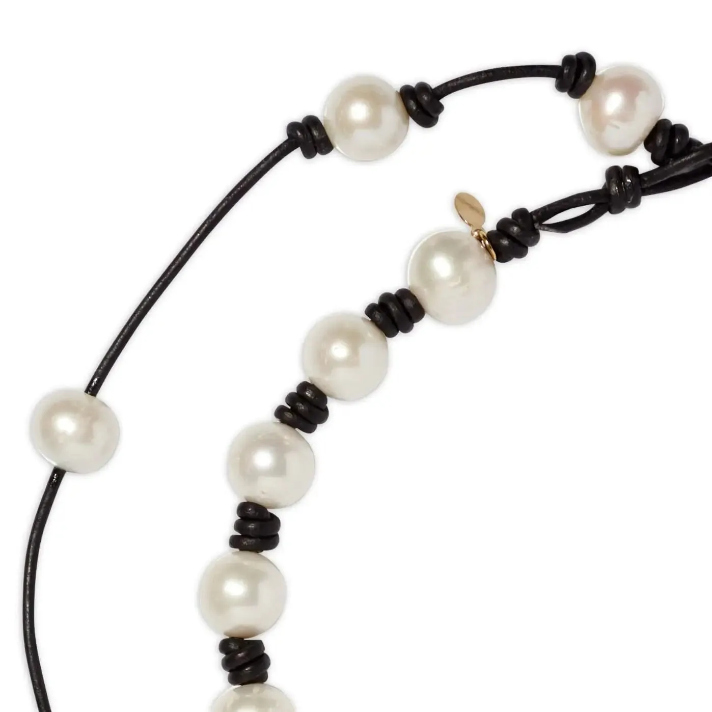 Diamond Lobster Clasp Knotted Leather and Pearl Choker with Pearl and Diamond Enhancer