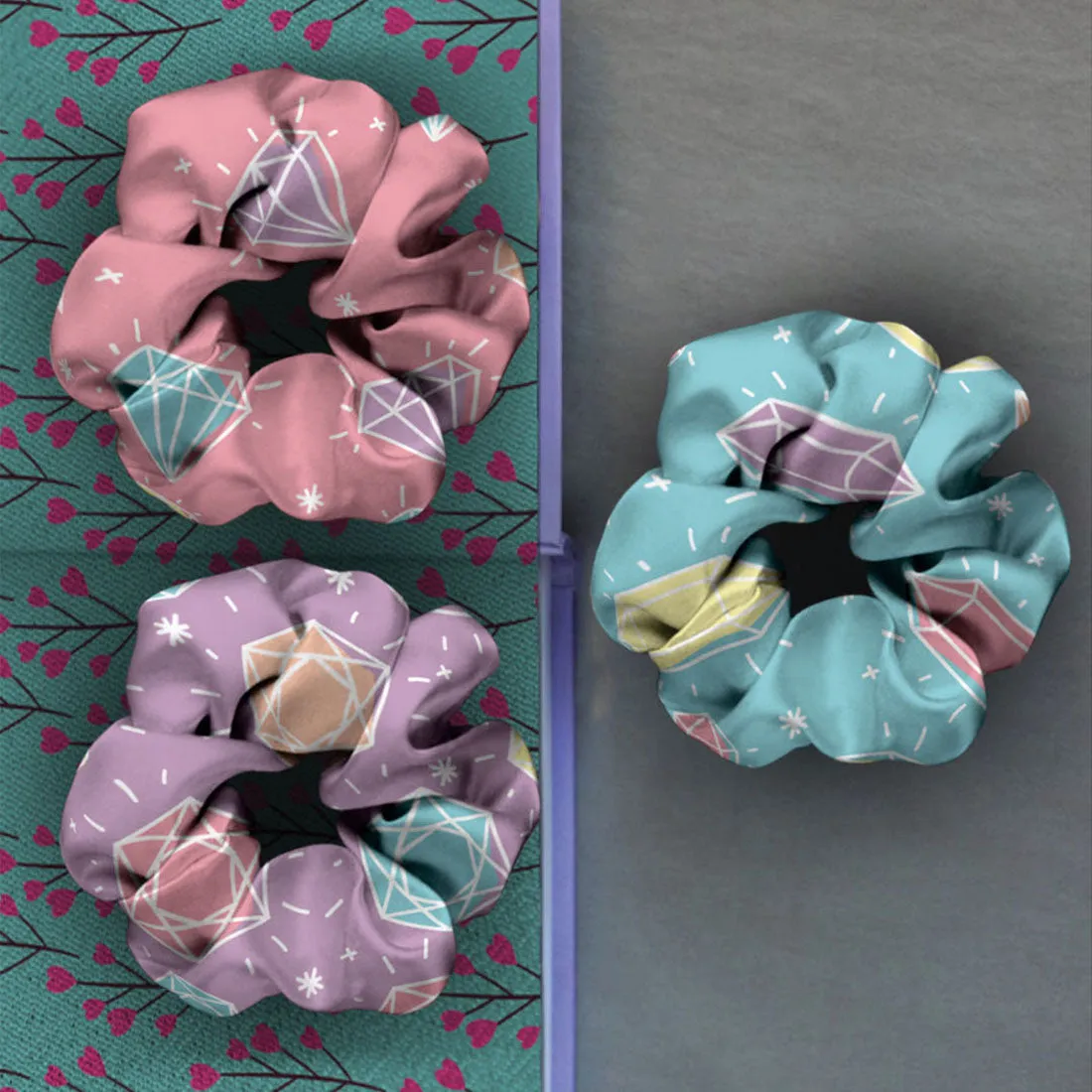 Diamond Printed Scrunchies set of 3
