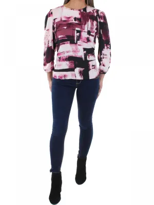 DKNY Womens Printed Ruche Blouse UH1TYB13