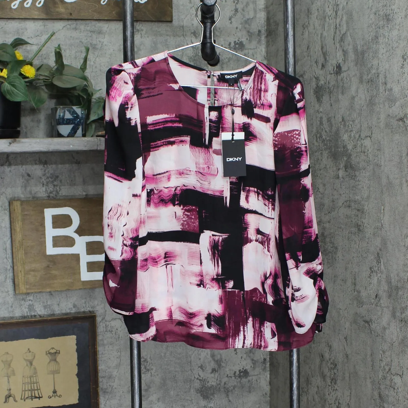 DKNY Womens Printed Ruche Blouse UH1TYB13