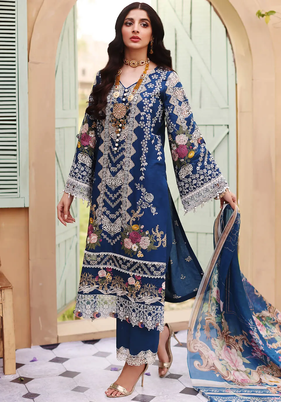 ELF-9B Azurite | Elaf Luxury Festive Lawn Collection 2022 | Unstitched Embroidered Lawn Suits