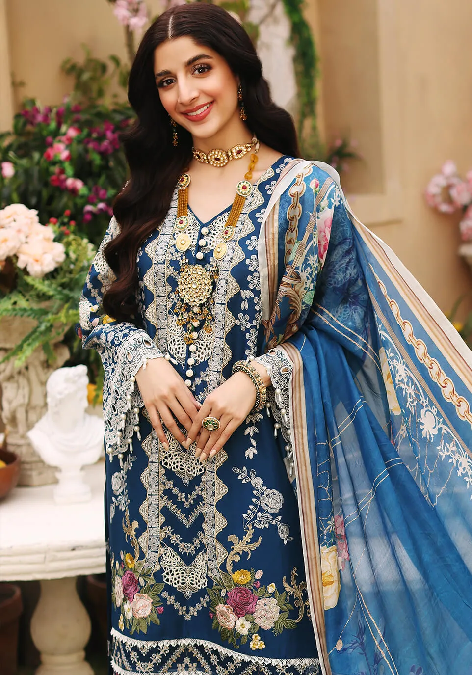 ELF-9B Azurite | Elaf Luxury Festive Lawn Collection 2022 | Unstitched Embroidered Lawn Suits
