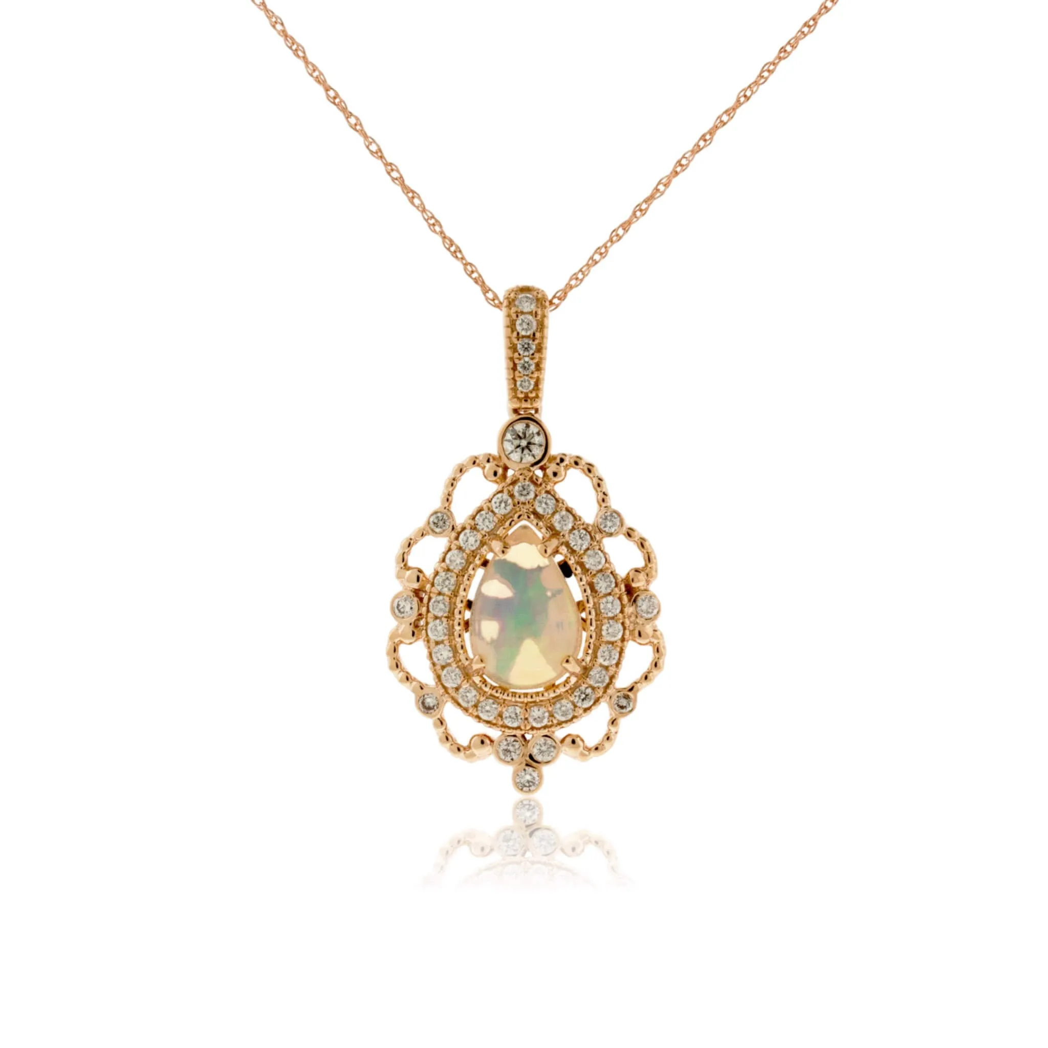 Ethiopian Opal Intricate Design Rose Gold Pendant