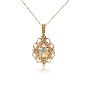 Ethiopian Opal Intricate Design Rose Gold Pendant