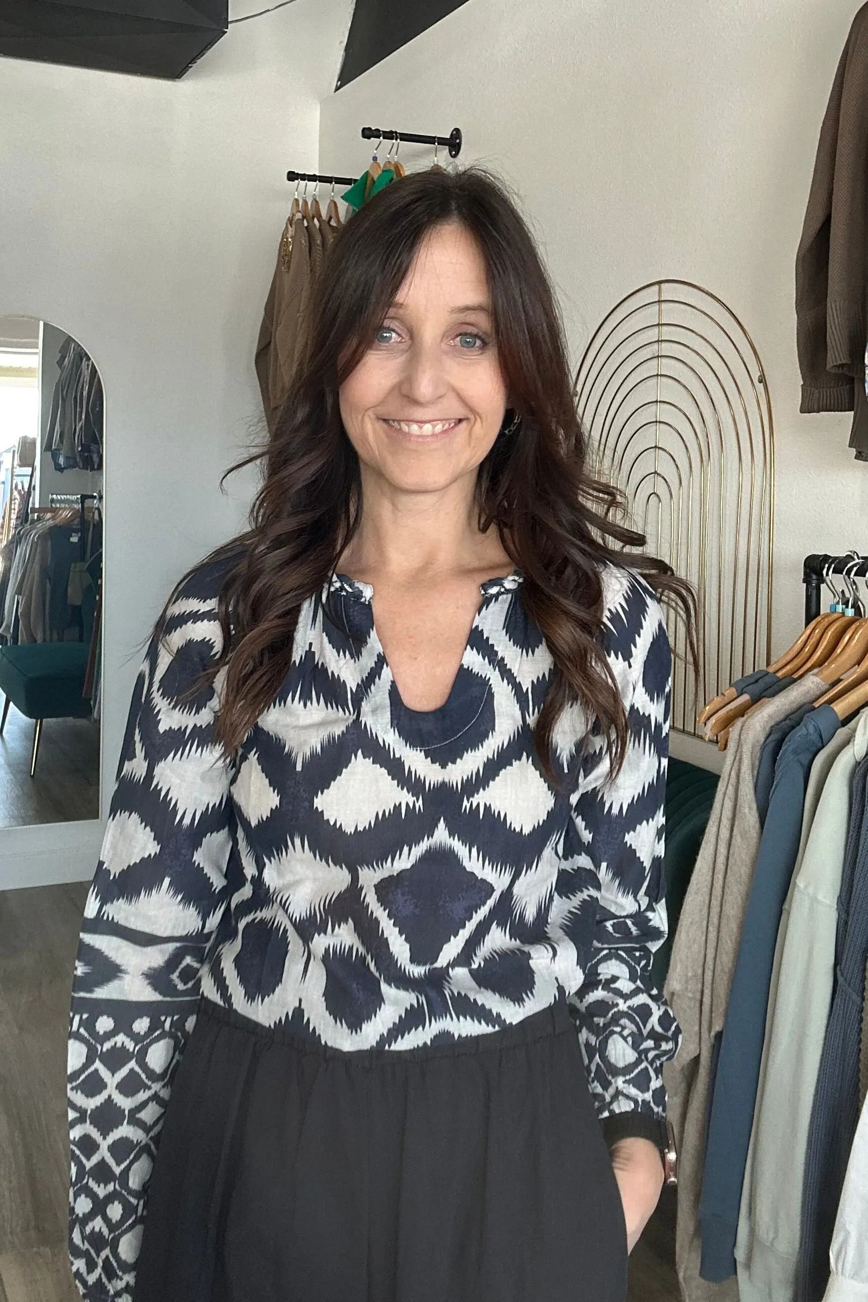 Evelyn Navy Printed Blouse