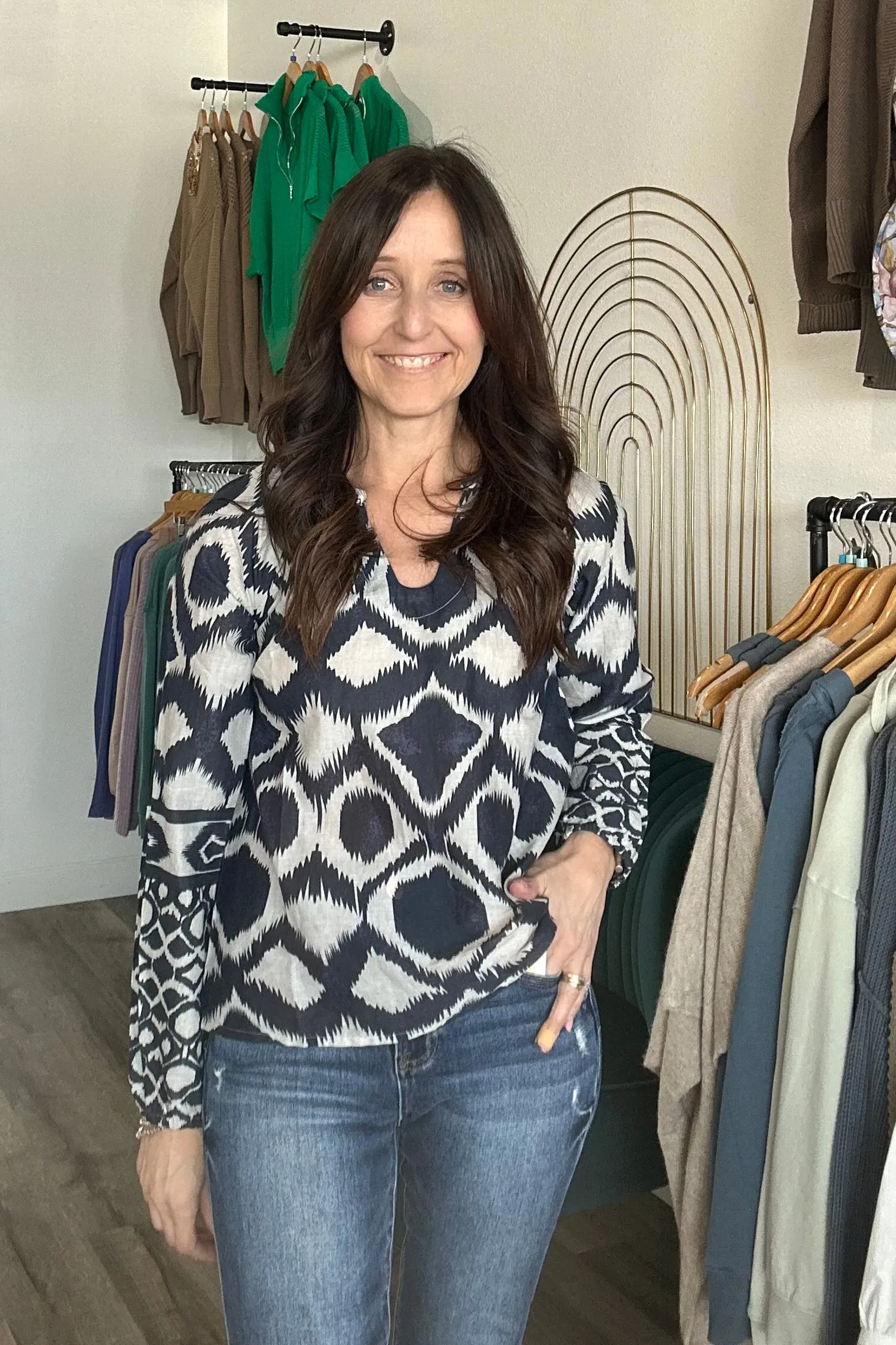 Evelyn Navy Printed Blouse