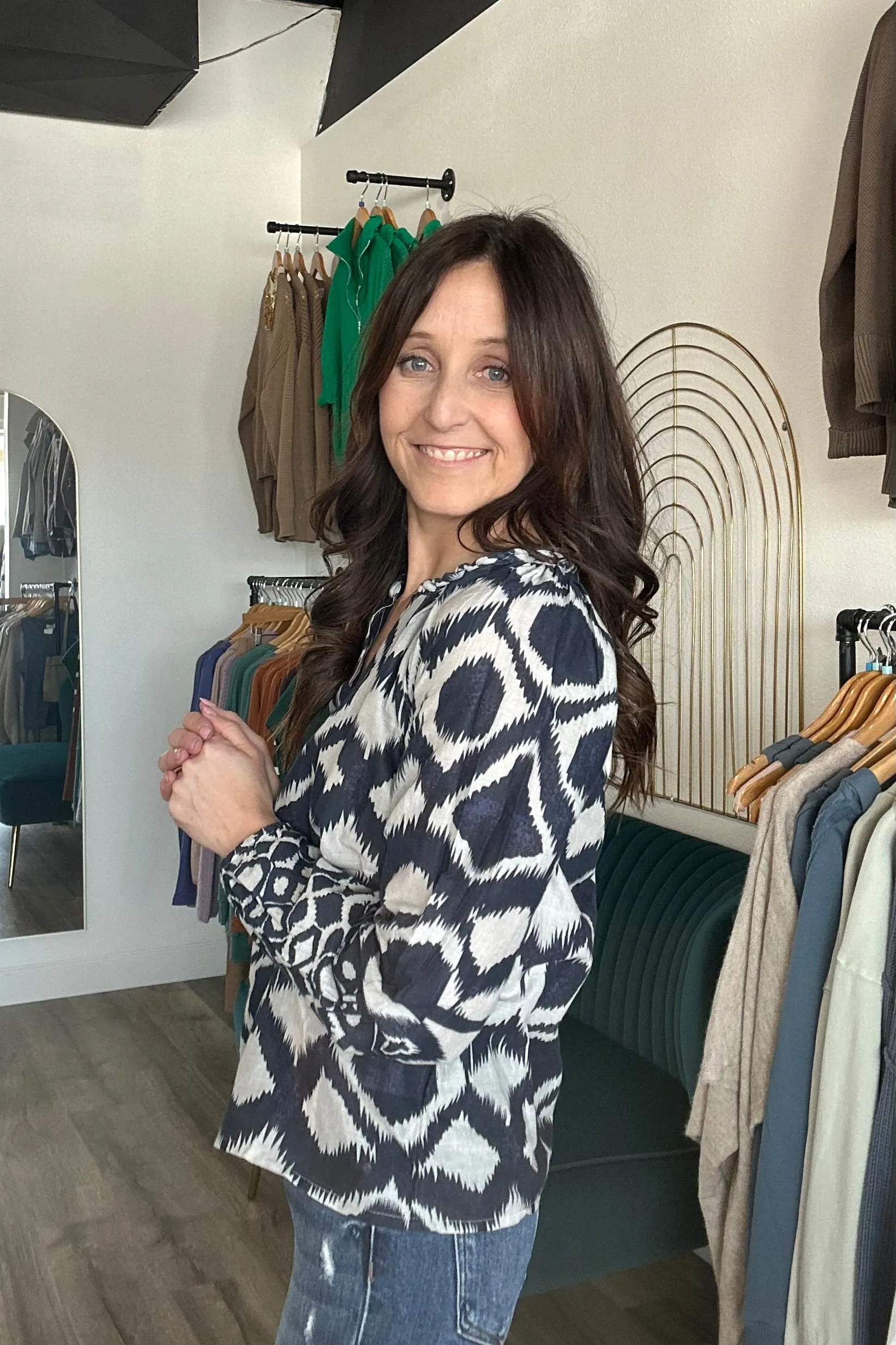 Evelyn Navy Printed Blouse