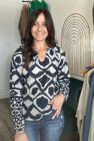 Evelyn Navy Printed Blouse