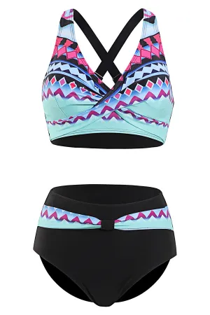 Fashion Color Contrast Printed Bikini