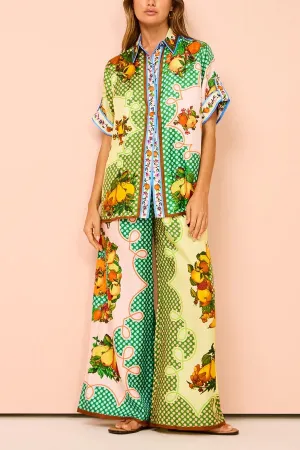 Fashion personality printed short-sleeved holiday leisure loose drawstring suit