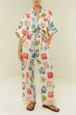 Fashion Printed Linen Casual All-match Shirt Cardigan Trousers