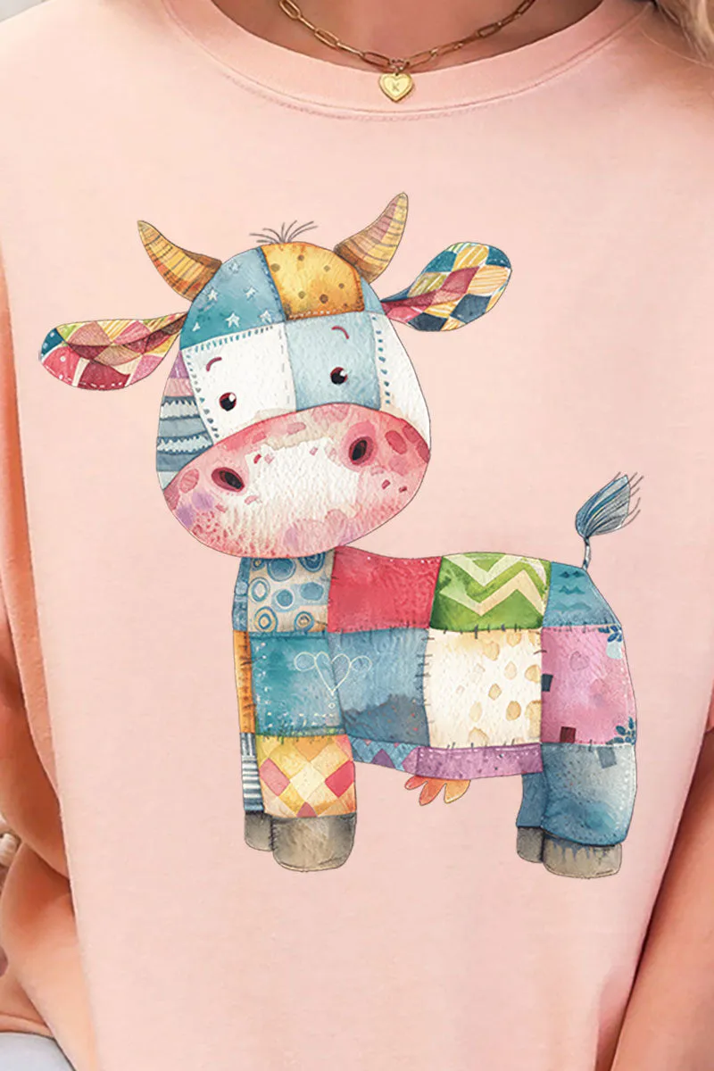 Faux Patchwork Cow Comfort Colors Adult Ring-Spun Cotton Tee