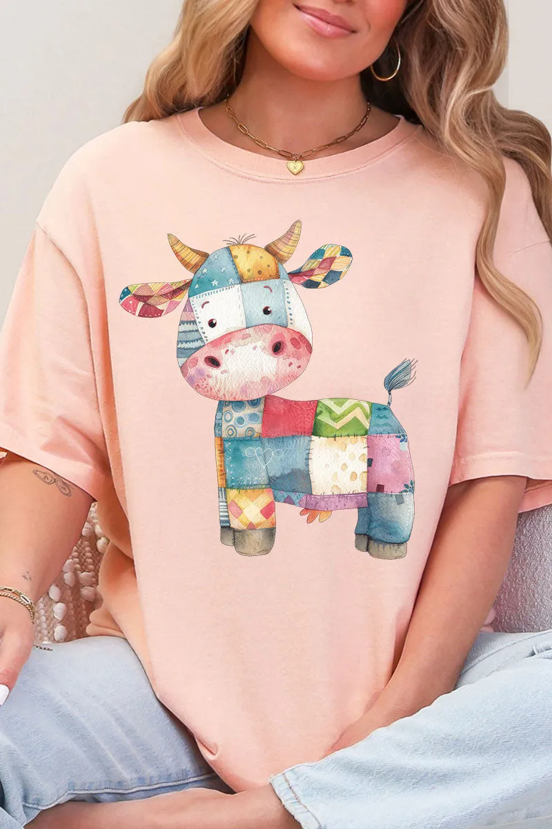 Faux Patchwork Cow Comfort Colors Adult Ring-Spun Cotton Tee