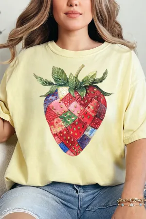 Faux Patchwork Strawberry Comfort Colors Adult Ring-Spun Cotton Tee