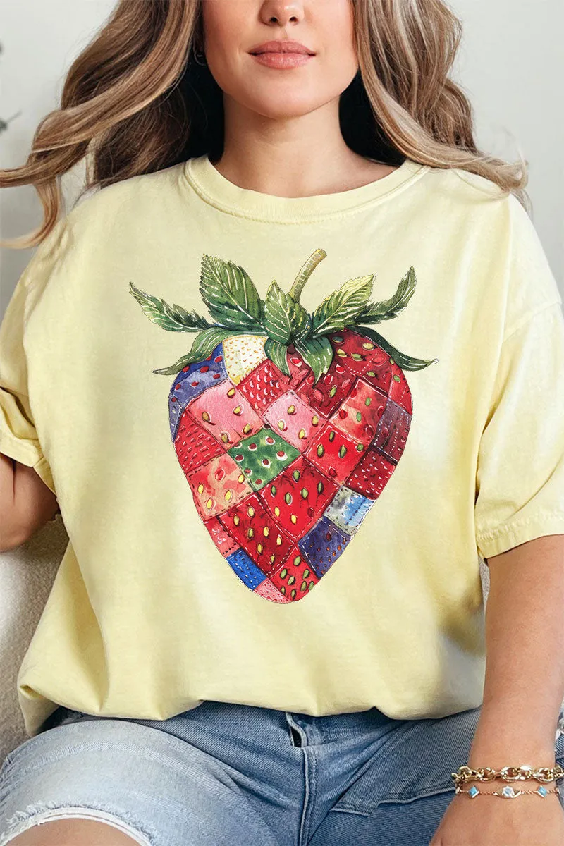 Faux Patchwork Strawberry Comfort Colors Adult Ring-Spun Cotton Tee