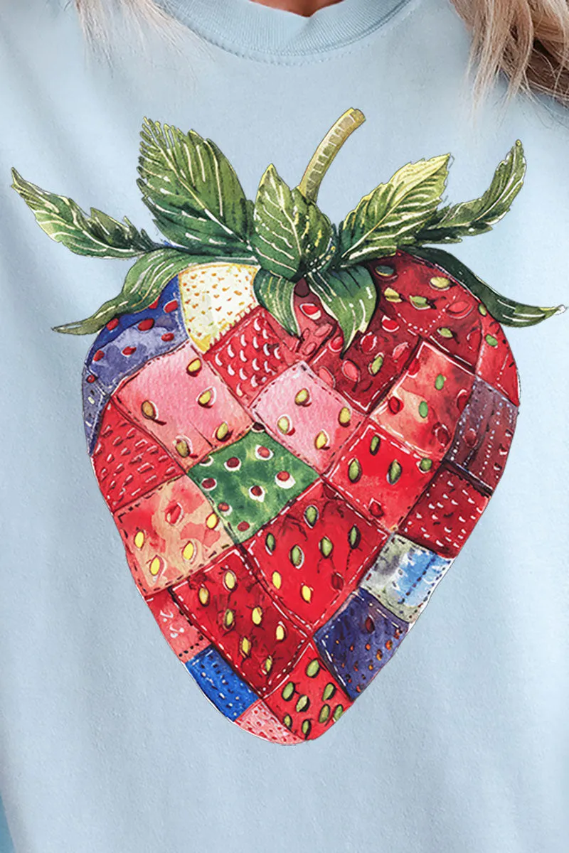Faux Patchwork Strawberry Comfort Colors Adult Ring-Spun Cotton Tee