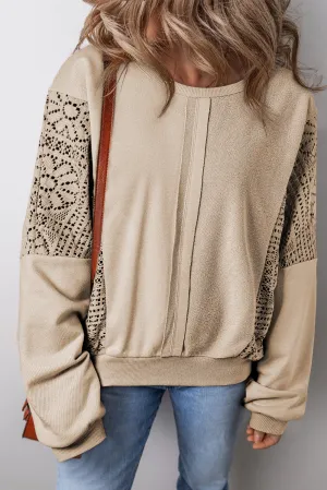 Feeling Good About Myself Parchment Knit Crochet Seam Ribbed Trim Sweatshirt Top
