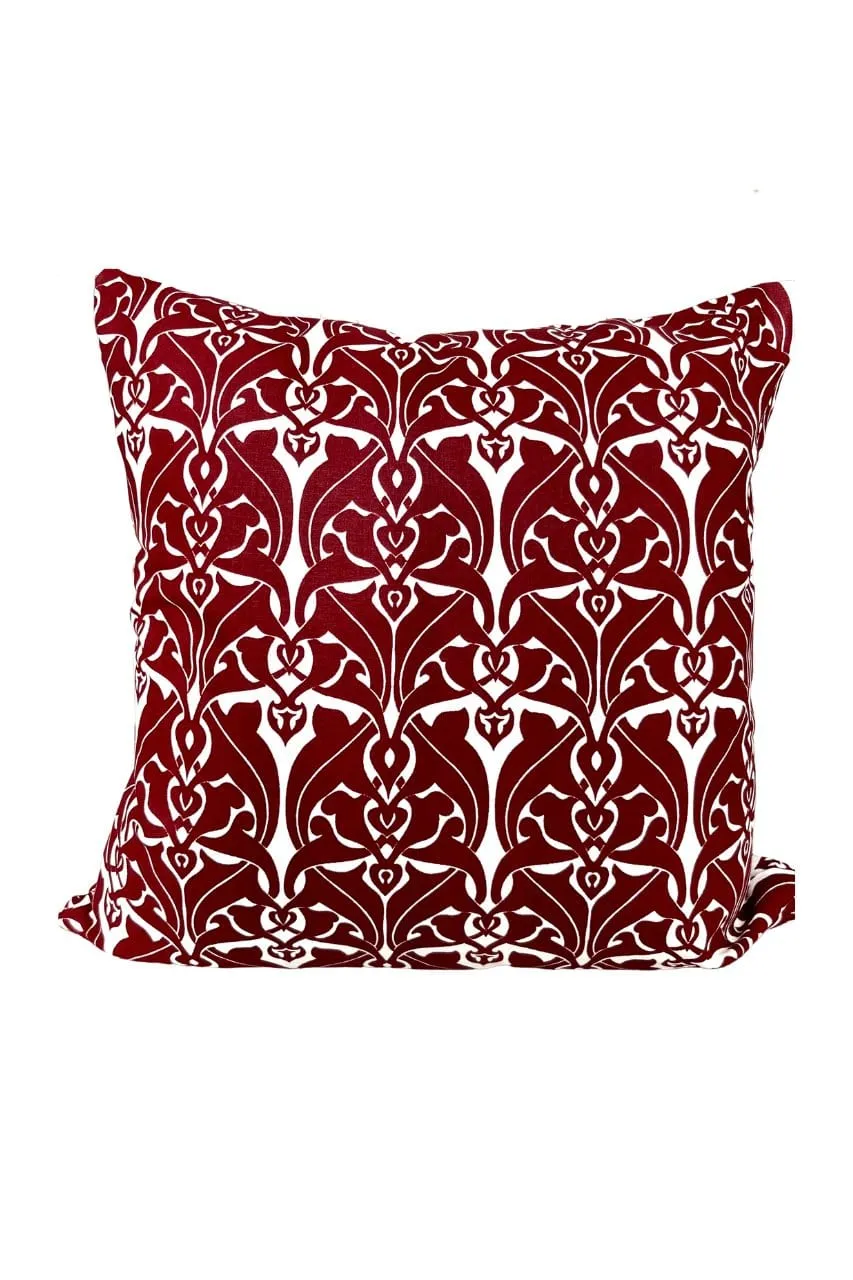 filigree claret red printed cloth 16" x 16" pillow covers
