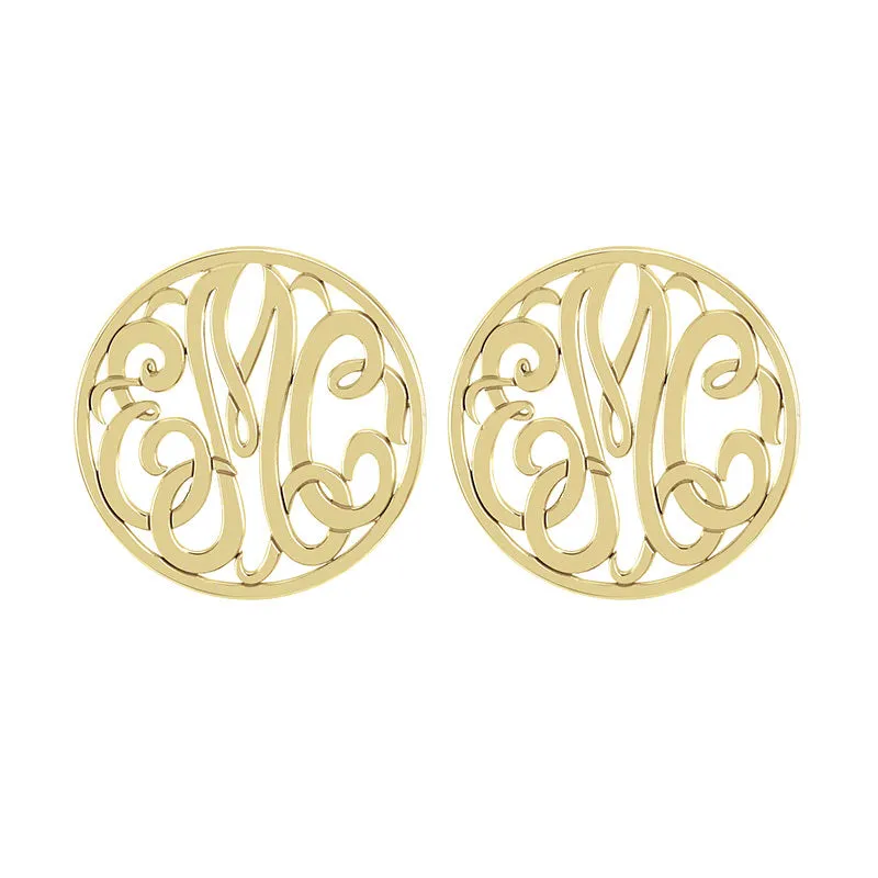 Fink's 20mm Classic Bordered Monogram Stud Earrings
