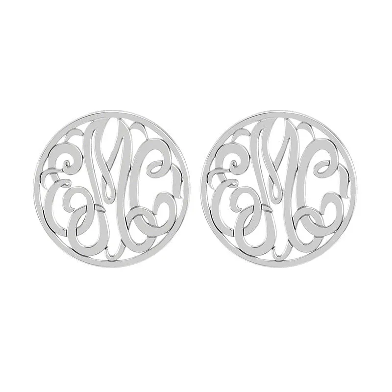 Fink's 20mm Classic Bordered Monogram Stud Earrings