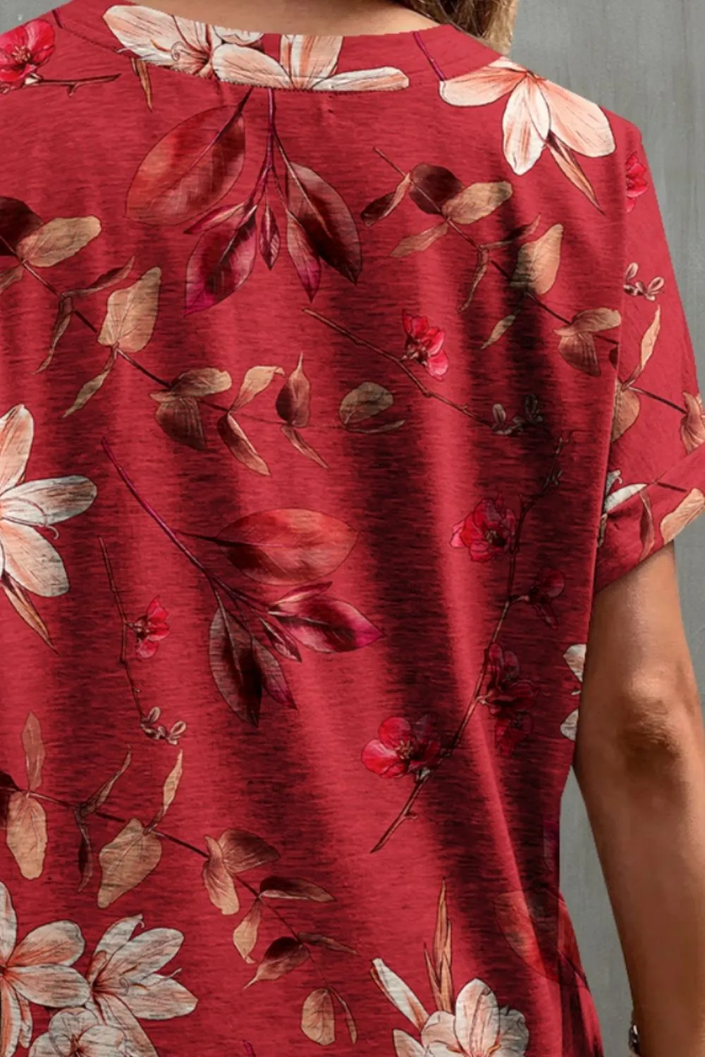 Floral Printed Notched Short Sleeve Top