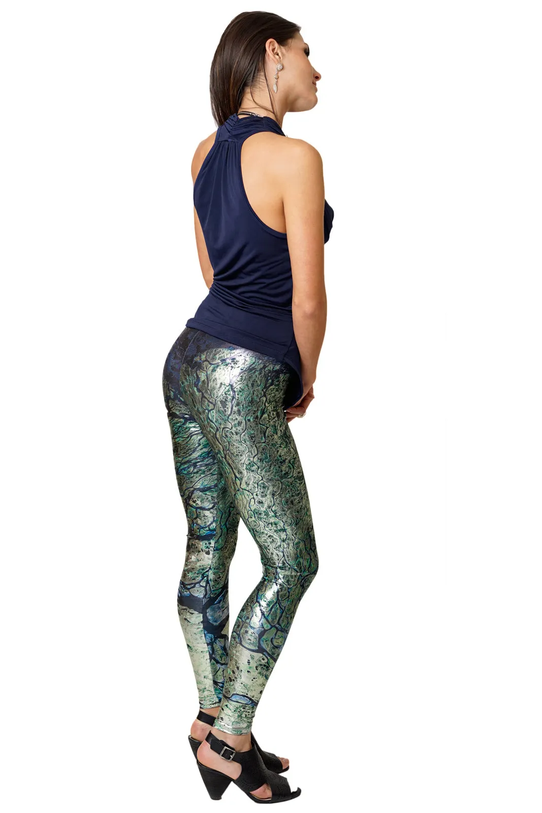 Foil Leggings-Printed Leggings-Map Leggings-Nature Clothing-Lena Delta