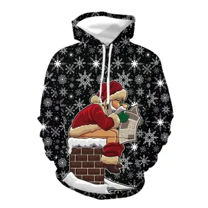 Funny Santa Claus Reading Newspaper Long Sleeve Hooded