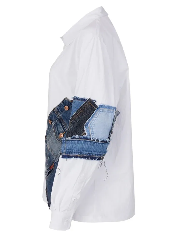 Gabbie Denim Patchwork Collared Shirt