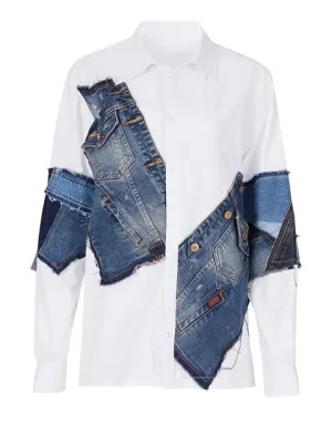 Gabbie Denim Patchwork Collared Shirt