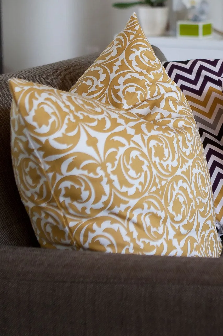 garden gate yellow ochre printed cloth 20" x 20" pillow covers