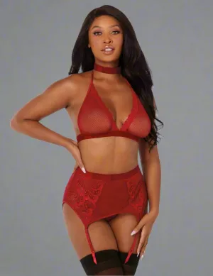 Garnet 4-Piece Bralette Set with Choker & Garters
