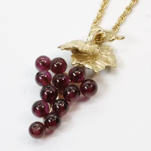 Garnet Grape Cluster Necklace with Two Small Grape Leaves in 14kt. Gold Vermeil