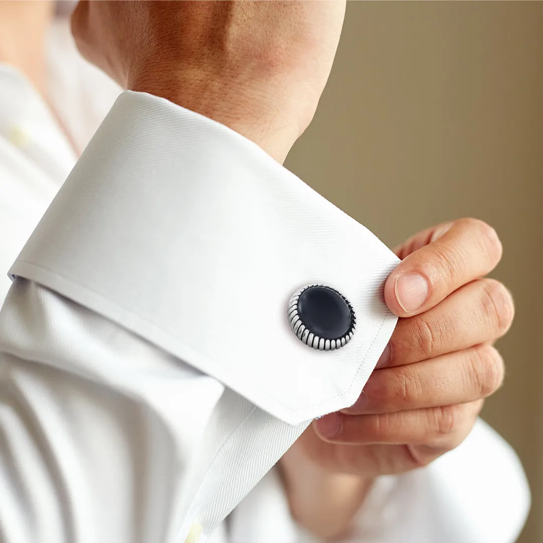 Gemstone Round Cufflinks with Texture Border