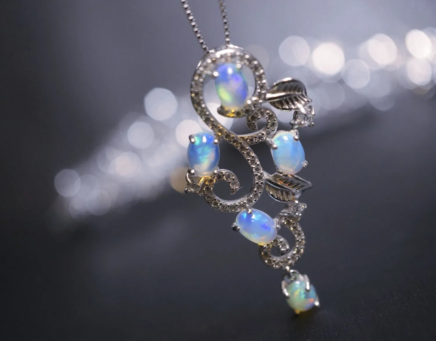 Genuine Fire Opal Necklace, Sterling Silver Ethiopian Opal Pendant Rainbow Opal Leaf Necklace Bridal wedding necklace
