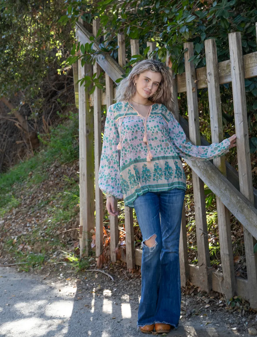 Ginger Printed Blouse Long Sleeves Peach